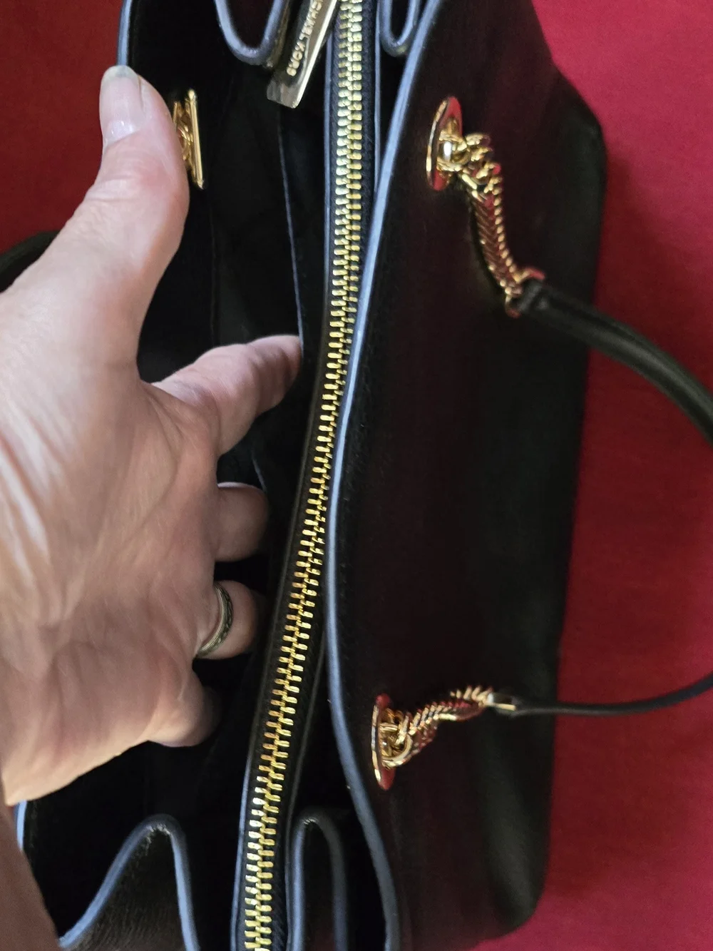 NWOT: Michael Kors Black Pebbled Leather Tote with Gold Chain Handles